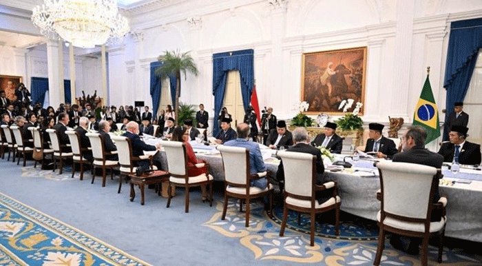 Foto : Momen santap siang Presiden Prabowo dan Presiden Lula di Istana Merdeka. (Dok. Sekretariat Presiden)  