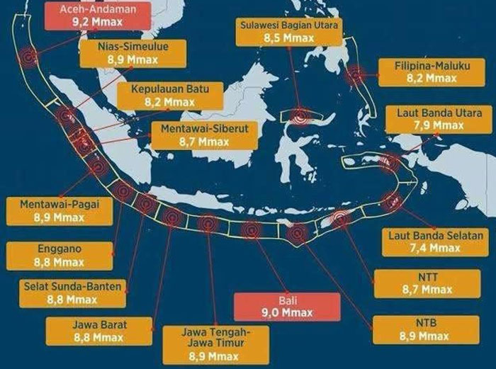 Foto : ilustrasi Peta Potensi Gempa Megathrust Mentawai,Selat Sunda dan Sumbawa (Istimewa)