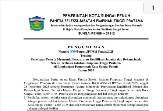 Seleksi JPT Pemkot Sungai Penuh 2025