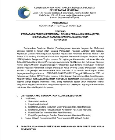 Seleksi PPPK Kementerian Hak Asasi Manusia Tahun 2025 resmi dibuka