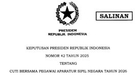 Dokumen Keputusan Presiden Nomor 42 Tahun 2025 tentang Cuti Bersama ASN 2026 ditandatangani Presiden Prabowo Subianto
